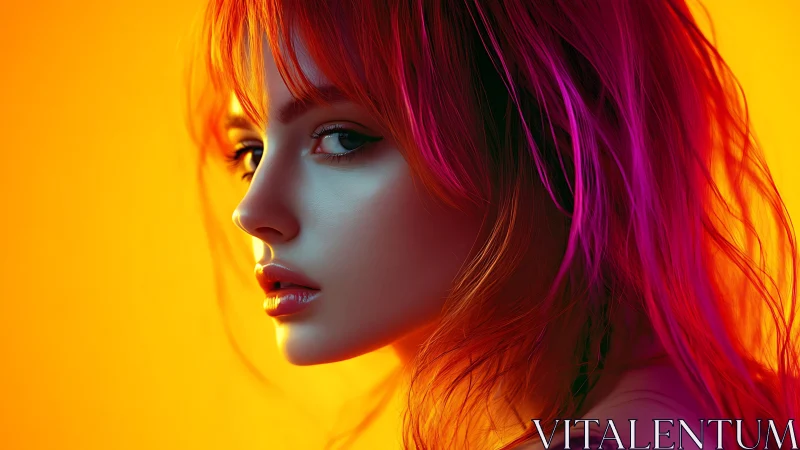 Neon-lit portrait shows profile of woman with vivid magenta hair