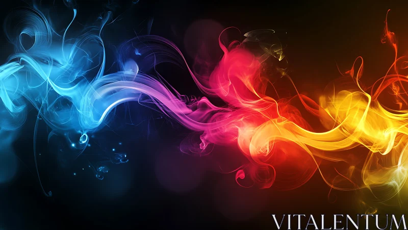 Chromatic energy ribbons in motion with spectral light gradients.