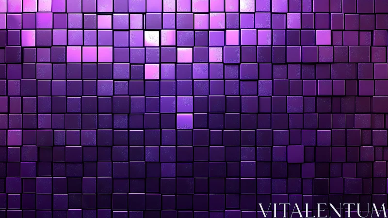 Violet 3D cube mosaic wall with glossy gradient light.