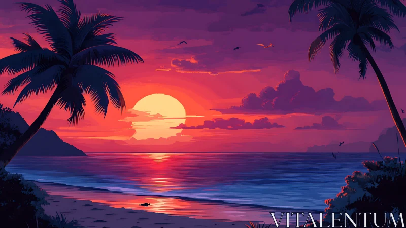 Gentle tropical sunset pours soft color over a calm shore
