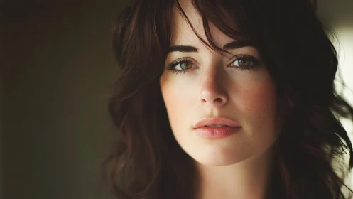 Shallow-depth portrait of brunette woman in soft window light