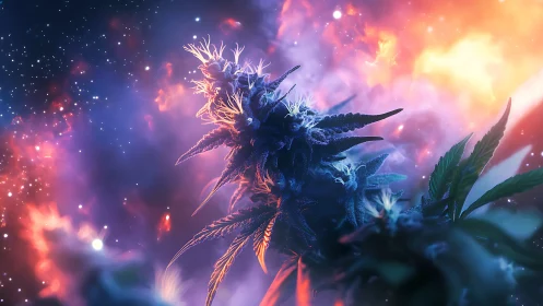 Dreamy cosmic blossom glowing in a colorful night sky.