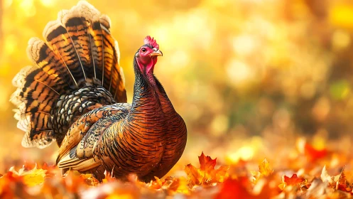 Wild Turkey Struts Through Autumn Flames with Theatrical Flair