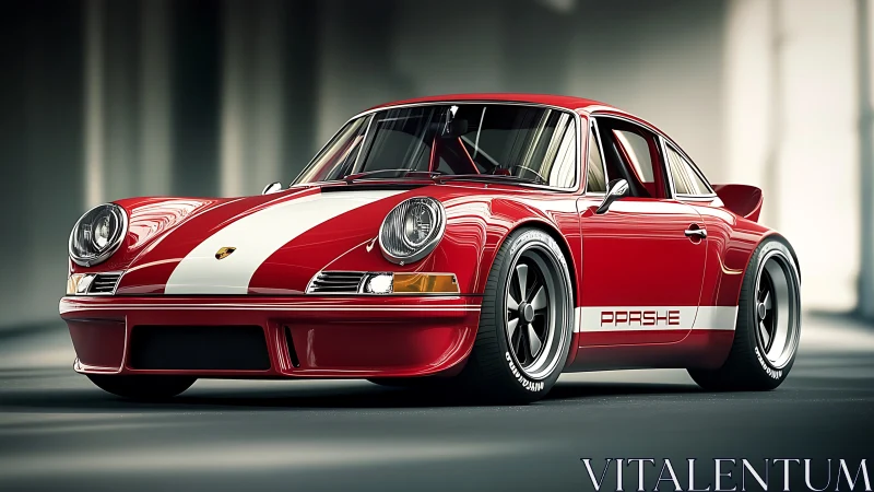 Scarlet retro racer poised for glory in soft studio light.