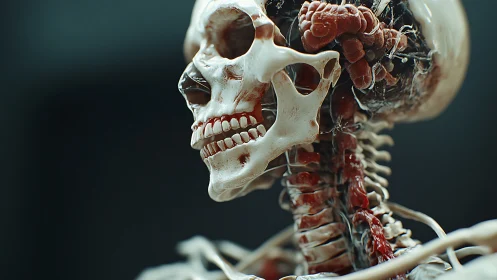 Detailed human skull and neck anatomy rendered in profile