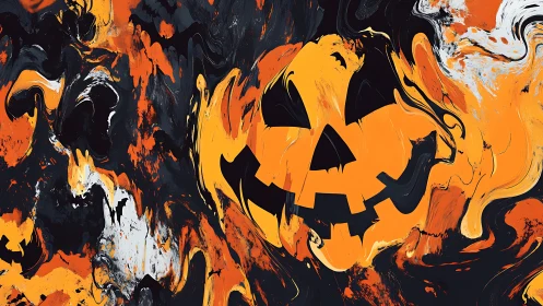 Abstract jack o lantern face in swirling Halloween colors.