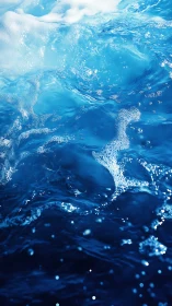 Foaming ocean waves churn in layered sapphire blue water.