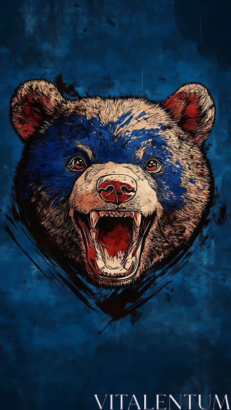 Roaring blue bear portrait crackling with wild energy.