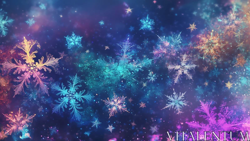 Luminous multicolor snowflakes drifting through cosmic night.
