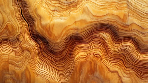 Flowing amber wood grain with undulating layered waves.
