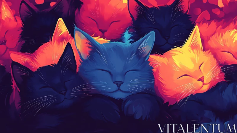 Neon Dreams: Glowing Cats in Electric Harmony.