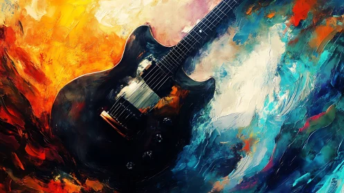 Electric guitar cuts through abstract fire and water color fields