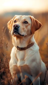 Golden‐hour daydreamer dog gazes through a soft meadow glow