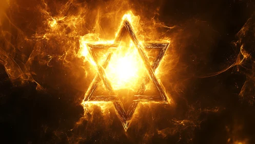 Blazing six-pointed star engulfed in radiant golden fire.