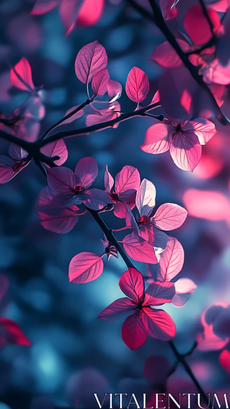 Neon Pink Flowers on Dark Blue Backdrop.