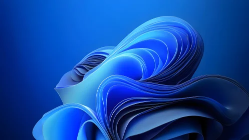 Abstract blue 3D swirl digital artwork with smooth layered curves.