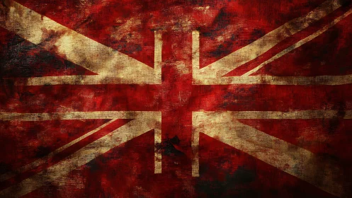 Weathered Union Jack flag with rich, textured character.