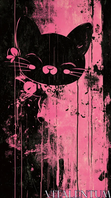 Street pop cat silhouette over distressed pink canvas.