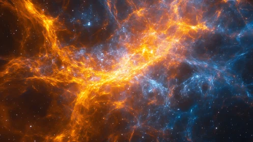 Volumetric nebula filaments with orange plasma and blue ion clouds