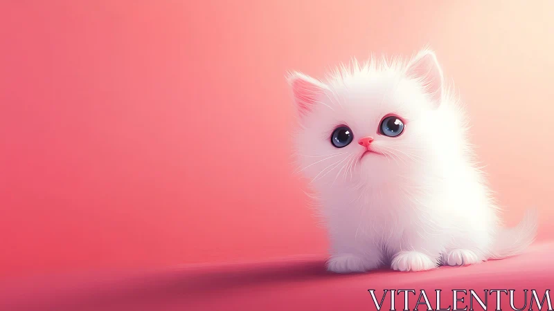 Ethereal White Kitten with Large Eyes Against Gradient Background