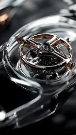 Macro study of skeletonized tourbillon escapement in polished sapphire cage
