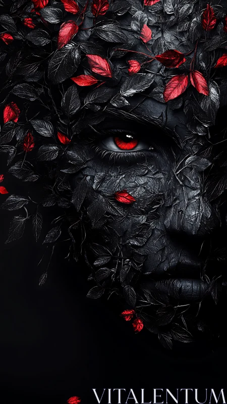 Dark forest spirit emerges from shadowed crimson foliage