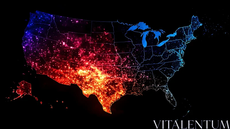 Neon nightlight map of the United States glowing in cosmic color.