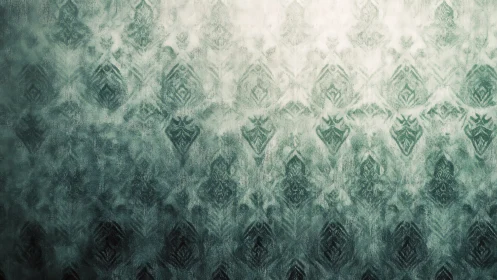 Faded teal damask pattern dissolves into textured shadow field