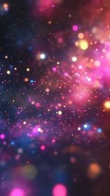 Vibrant bokeh galaxy glows with neon cosmic lights.