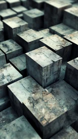 Weathered concrete cubes quietly stage a rising geometry