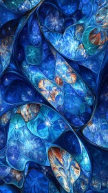 Fractal marine glass cells with luminous blue organic tessellation.