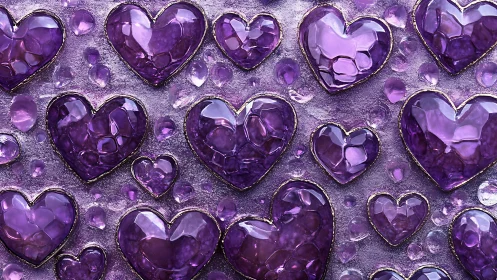 Purple Crystal Hearts on Textured Surface