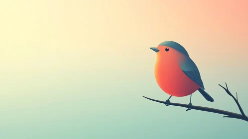 Red Robin Perched on Branch Against Gradient Sky.
