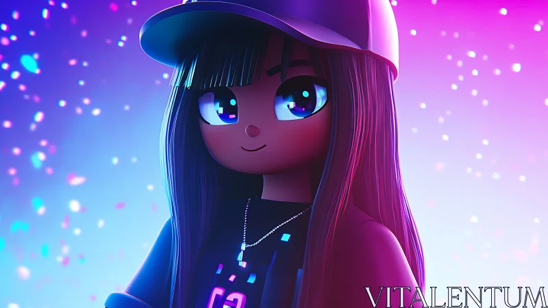 3D neon avatar portrait with bokeh gradients and soft rim light.