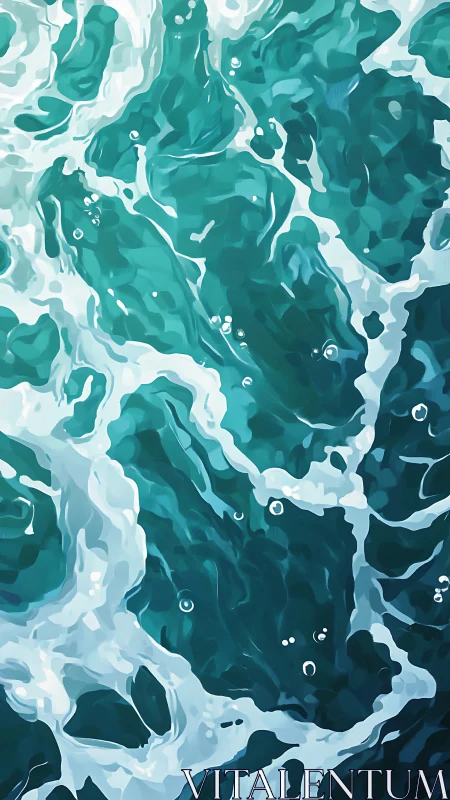 Foaming turquoise sea surface rendered in stylized detail