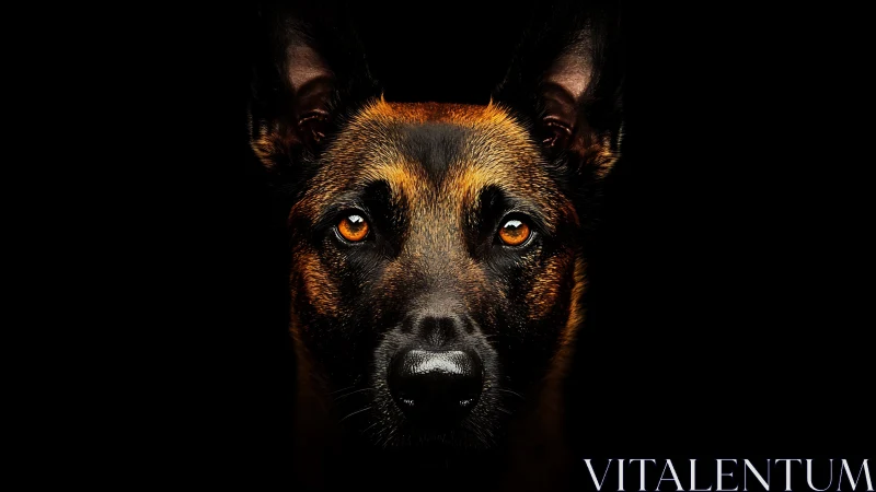 Close-up portrait of alert brown and black dog face.