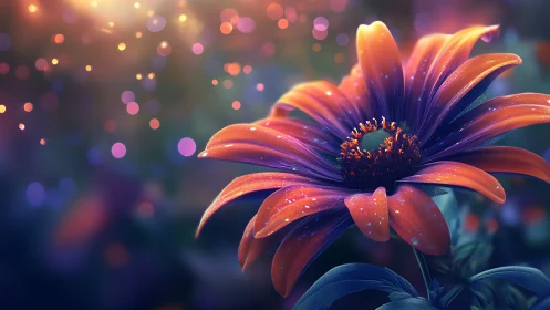 Luminous Daisy Bloom Radiating Golden Light Among Bokeh Particles