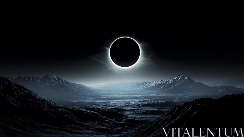 Lunar basalt plains under total solar eclipse with rim-lit corona