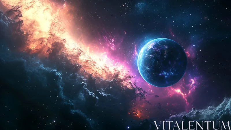 Spectral exoplanet against ionized nebular shock front.