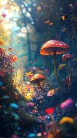 Bioluminescent toadstools illuminate an enchanted forest path