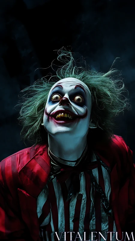 Wild-eyed carnival clown caught between fear and delight.