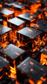 Volumetric glass lattice over molten emissive substrate grid.