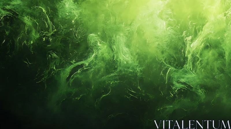 Emerald mist abstraction with swirling luminous currents.