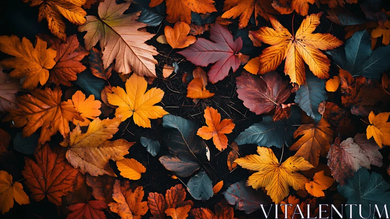 Golden autumn leaves gather in a cozy forest carpet