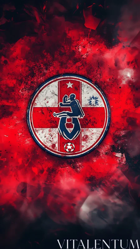 Martial arts crest over red abstract grunge field.