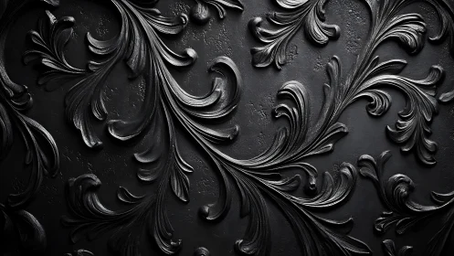 Baroque black acanthus relief rendered in high-contrast chiaroscuro