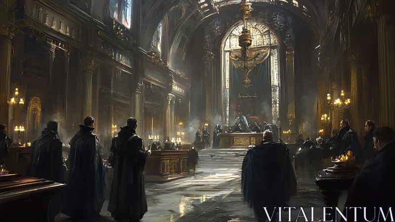 Secret council in a grand candlelit gothic hall.