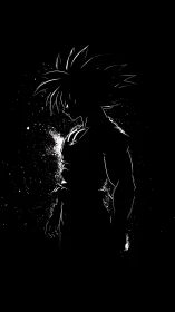 High-contrast anime warrior silhouette with splatter aura glow