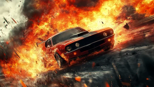 Muscle Car Explosion Action Scene.