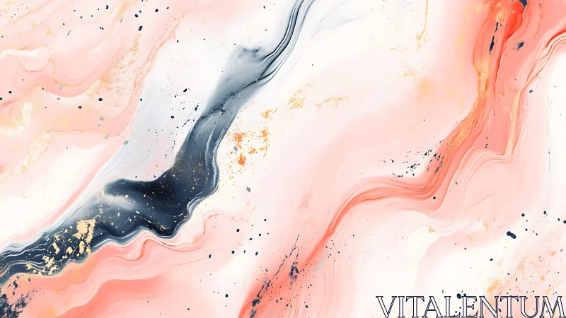 Coral and ink marble abstraction with gold dust accents.